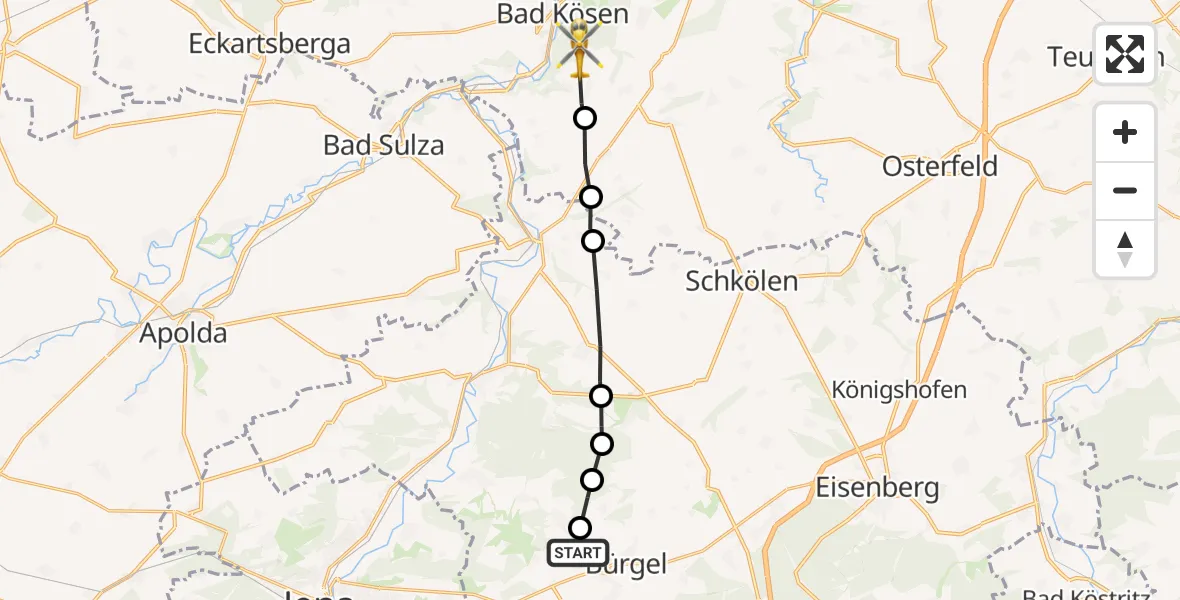Flugroute Rettungshubschrauber Nausnitz - Naumburg (Saale), 28 September 2026, 14:37