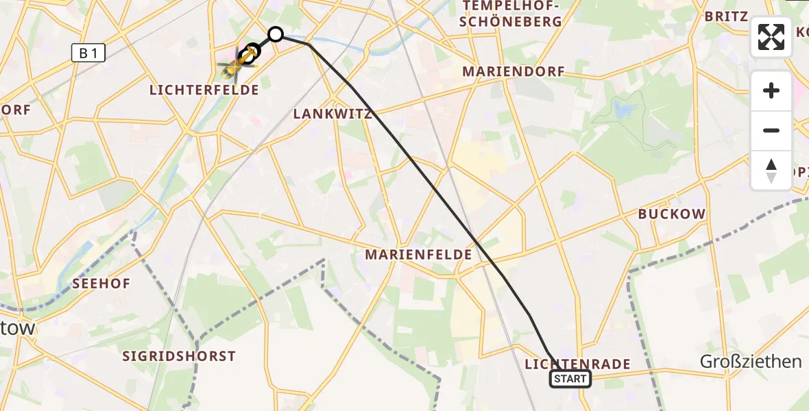 Flugroute Rettungshubschrauber Berlin - Charité Clinic Benjamin Franklin Campus, 28 September 2026, 14:40