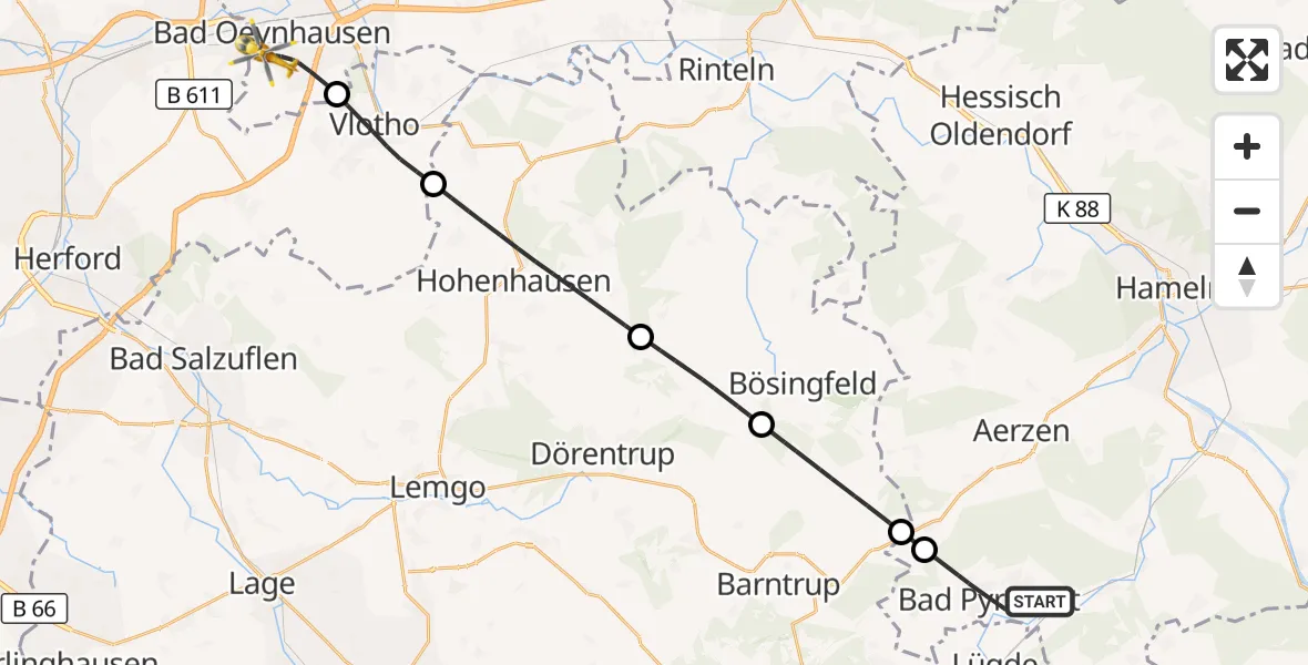 Flugroute Rettungshubschrauber Bad Pyrmont - Bad Oeynhausen, 28 September 2026, 14:40
