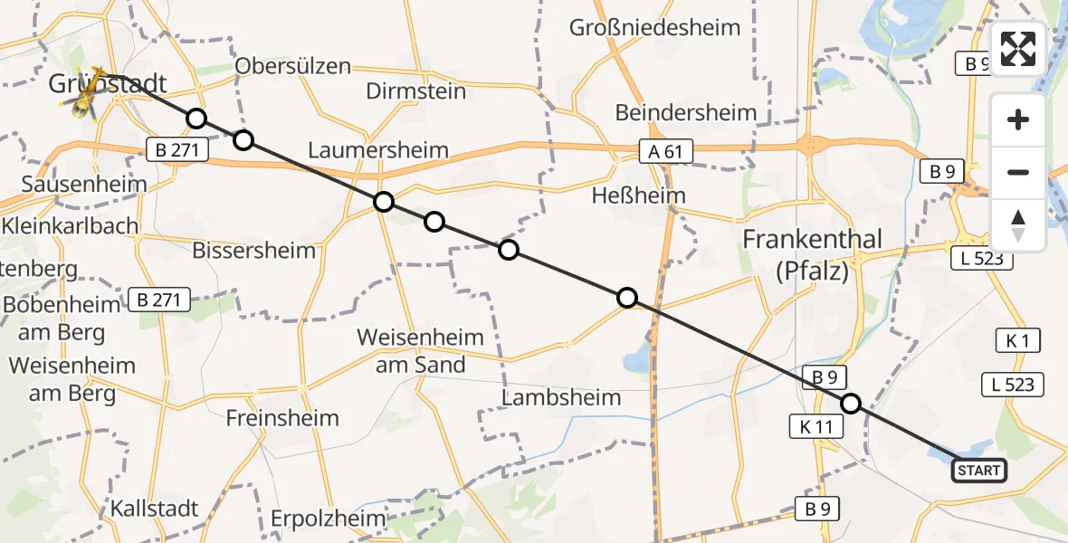 Flugroute Rettungshubschrauber Ludwigshafen am Rhein - Grünstadt, 28 September 2026, 14:41
