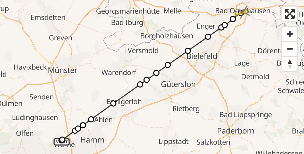 Flugroute Rettungshubschrauber Sankt Christophorus Hospital - Bad Oeynhausen, 28 September 2026, 14:41