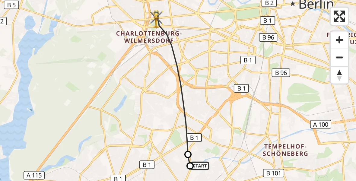 Flugroute Rettungshubschrauber Charité Clinic Benjamin Franklin Campus - Berlin, 28 September 2026, 14:53