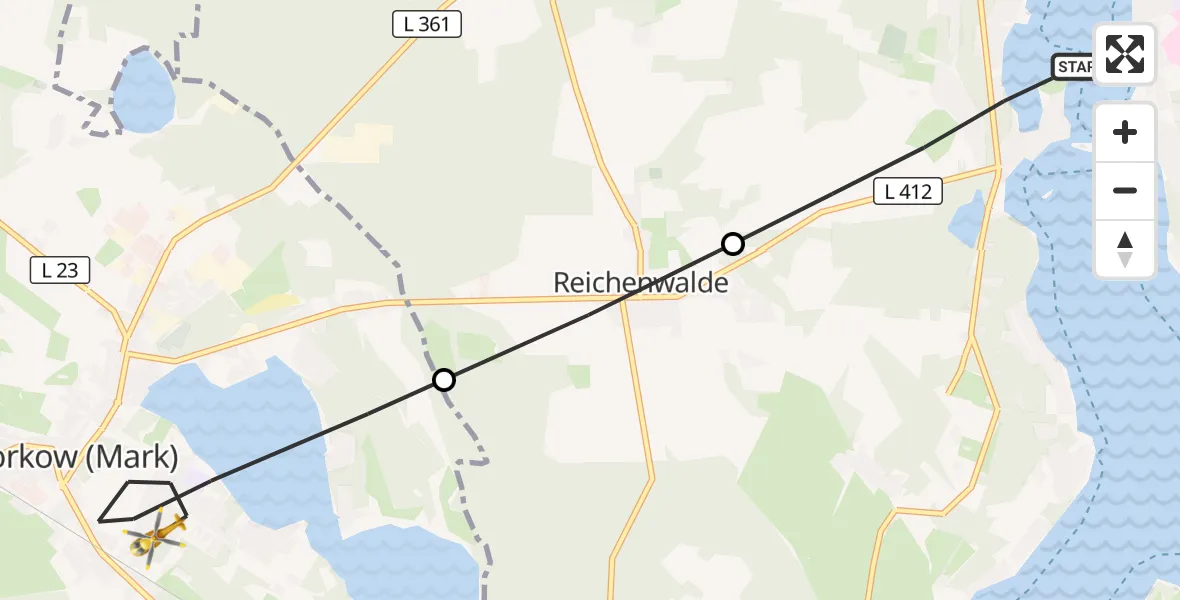 Flugroute Rettungshubschrauber Bad Saarow - Storkow (Mark), 28 September 2026, 14:54