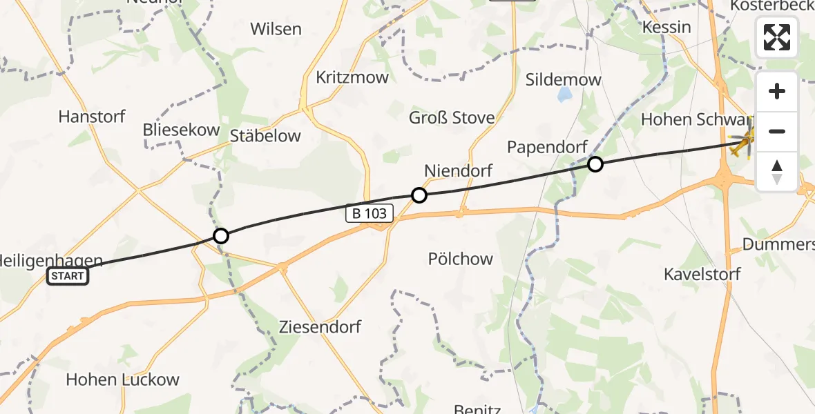 Flugroute Ambulanzhubschrauber Satow - Dummerstorf, 28 September 2026, 14:56