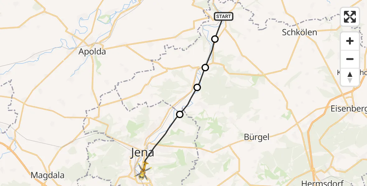 Flugroute Rettungshubschrauber Dornburg-Camburg - Jena, 28 September 2026, 15:07