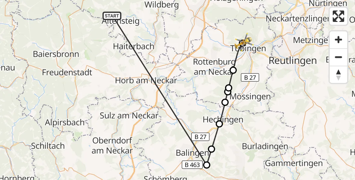 Flugroute Ambulanzhubschrauber Altensteig - Tübingen Trauma Hospital, 28 September 2026, 15:07