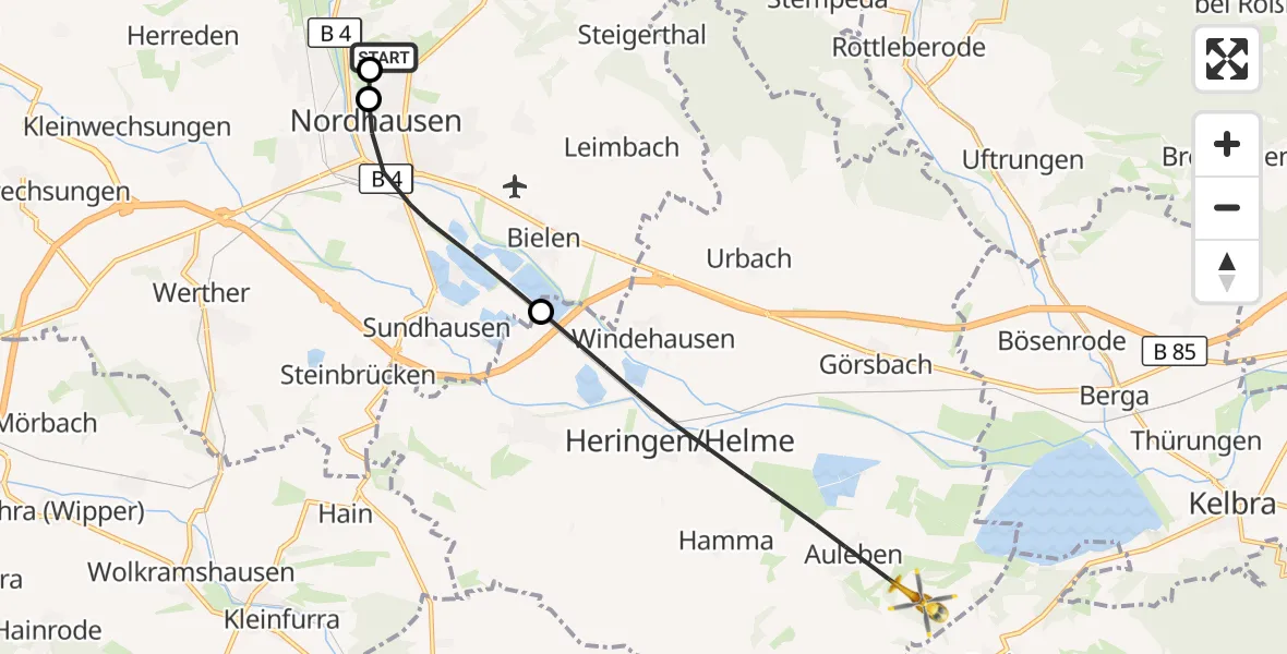 Flugroute Rettungshubschrauber Südharz Hospital Nordhausen - Heringen/Helme, 28 September 2026, 15:10