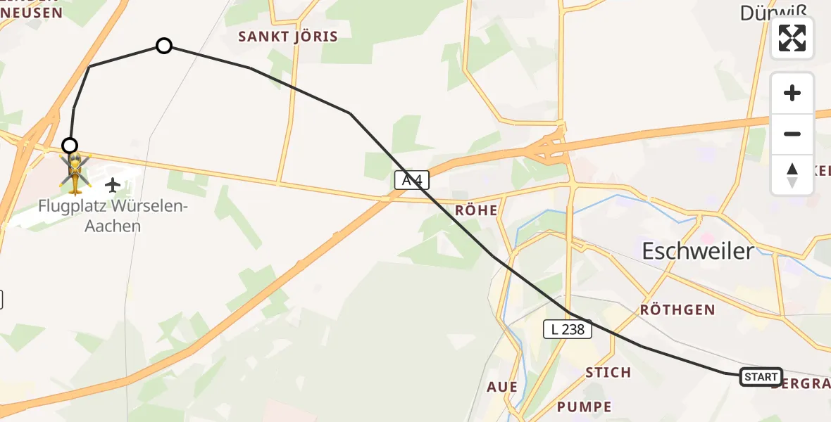 Flugroute Rettungshubschrauber Eschweiler - Aachen-Merzbrück Flughafen, 28 September 2026, 15:12