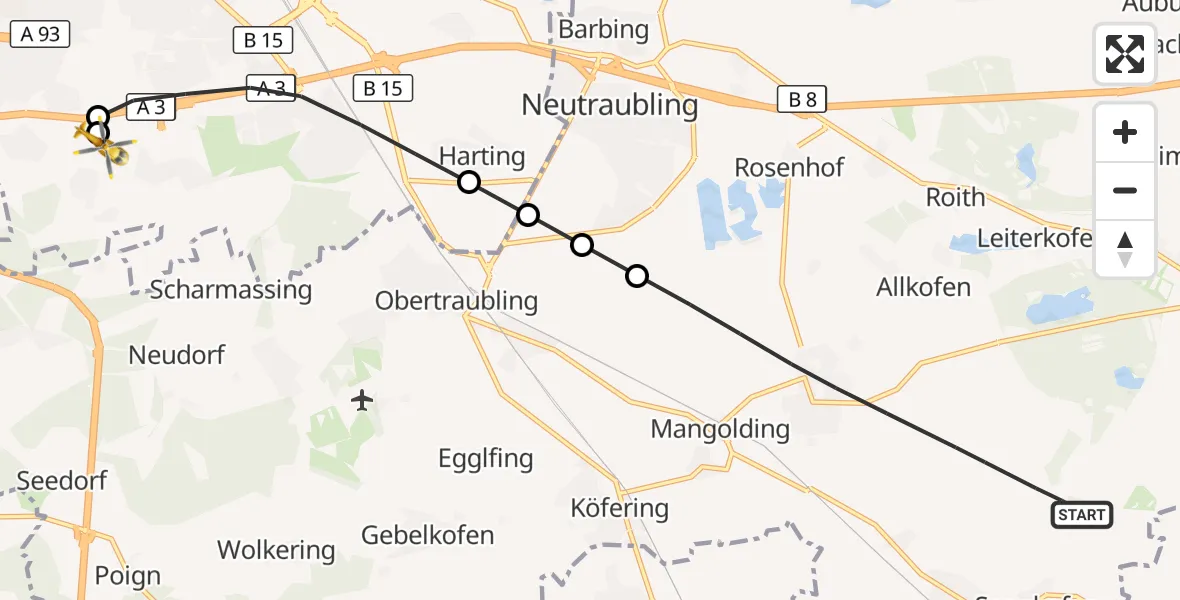 Flugroute Rettungshubschrauber Mintraching - DRF Air Rescue Station Regensburg / Regensburg University Hospital, 28 September 2026, 15:13