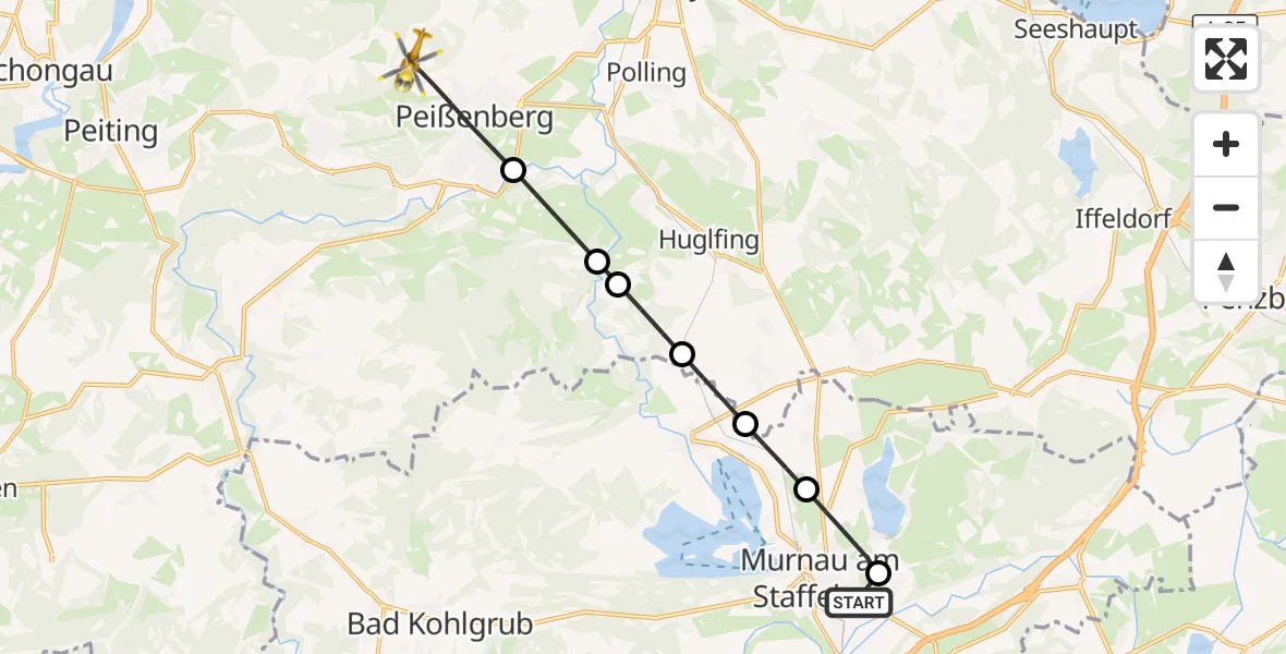 Flugroute Rettungshubschrauber Murnau Accident Hospital - Peißenberg, 28 September 2026, 15:13