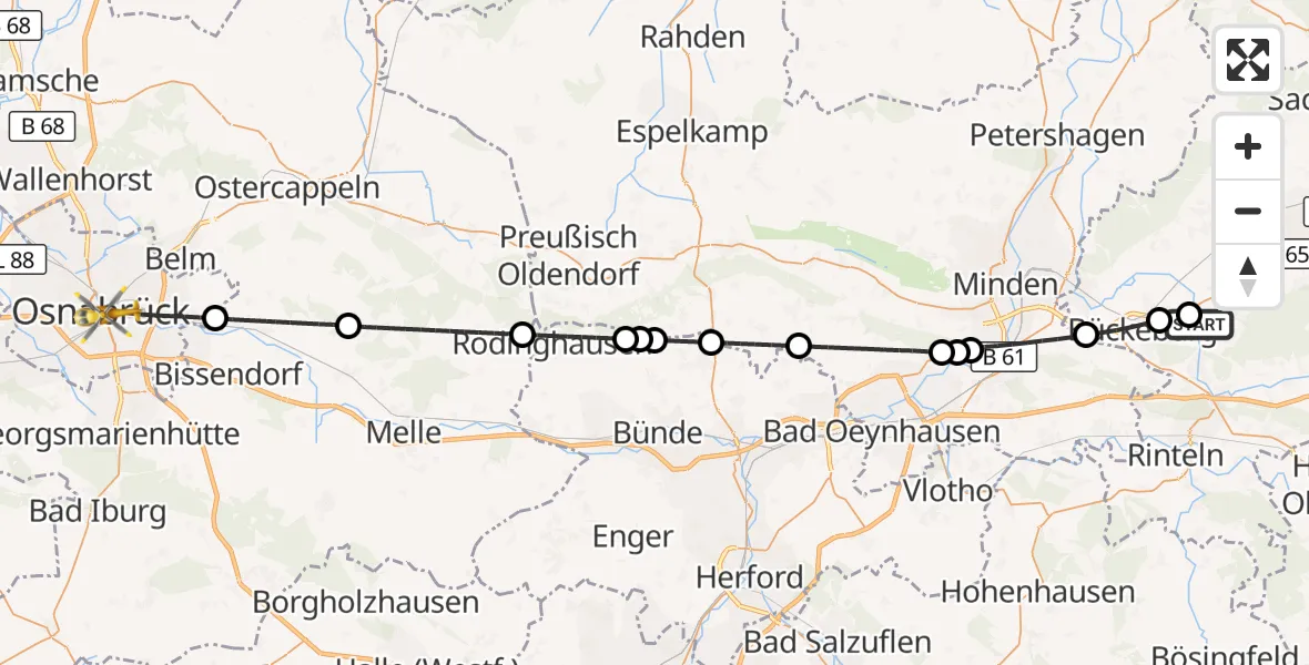 Flugroute Ambulanzhubschrauber Obernkirchen - Osnabrück, 28 September 2026, 15:18