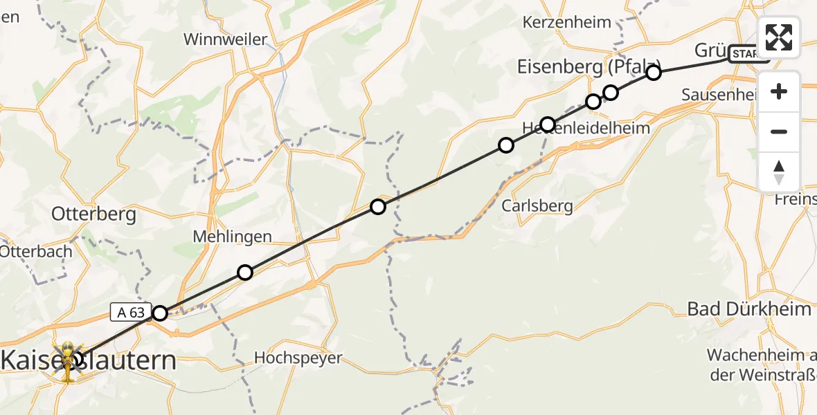 Flugroute Rettungshubschrauber Grünstadt - Westpfalz Hospital Kaiserslautern, 28 September 2026, 15:19