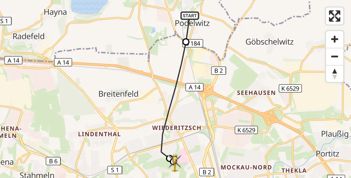 Flugroute Rettungshubschrauber Rackwitz - Sankt Georg Hospital Leipzig Reserve, 28 September 2026, 15:20