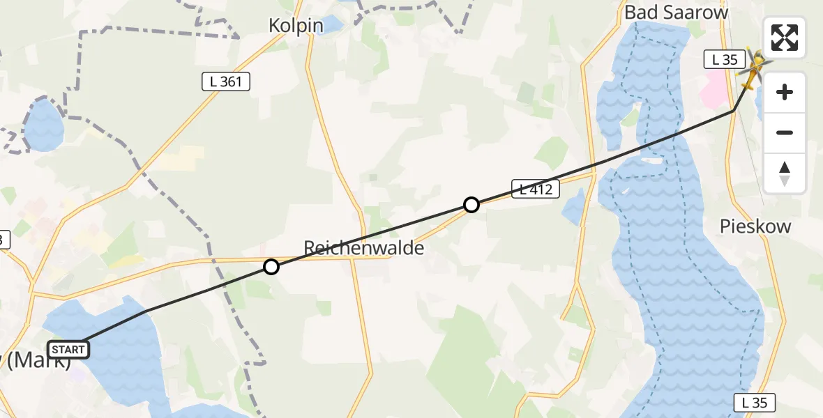 Flugroute Rettungshubschrauber Storkow (Mark) - Bad Saarow, 28 September 2026, 15:27