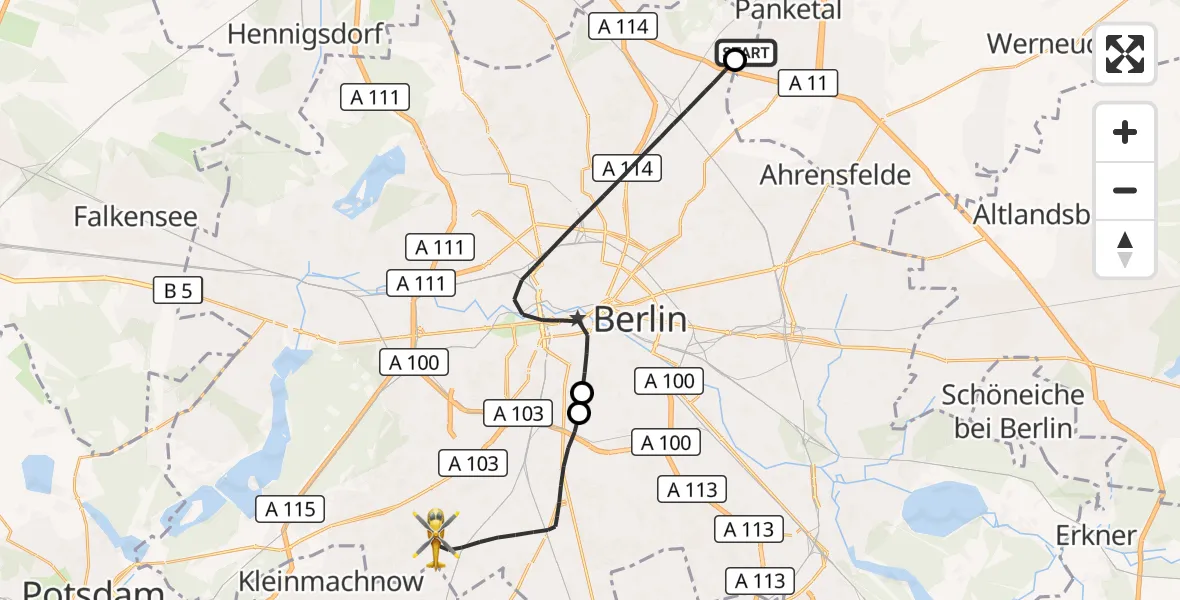 Flugroute Rettungshubschrauber Helios Clinic Berlin-Buch - Berlin, 28 September 2026, 15:34