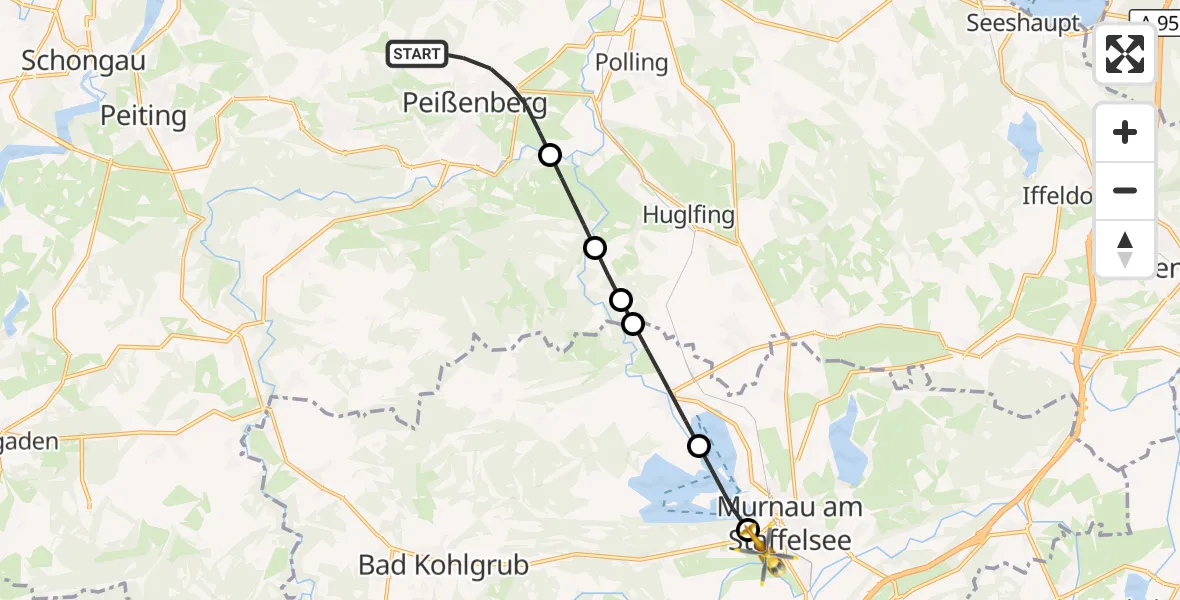 Flugroute Rettungshubschrauber Peißenberg - Murnau a.Staffelsee, 28 September 2026, 15:37