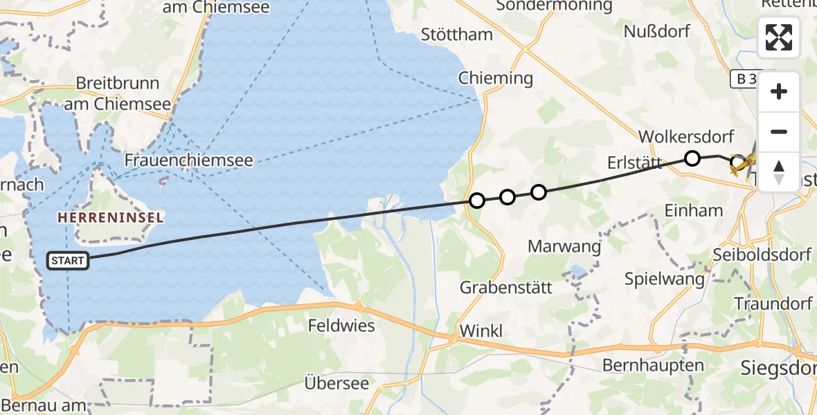 Flugroute Rettungshubschrauber Chiemsee (See) - Traunstein Hospital, 28 September 2026, 15:42