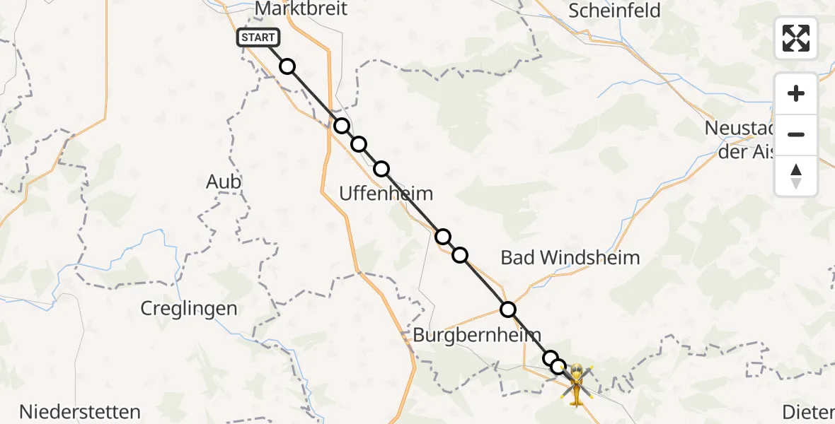 Flugroute Rettungshubschrauber Marktbreit - Oberdachstetten, 28 September 2026, 15:44