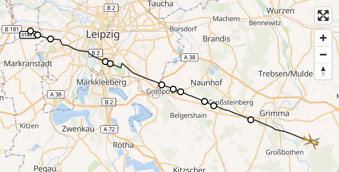 Flugroute Rettungshubschrauber Markranstädt - Grimma, 28 September 2026, 15:47