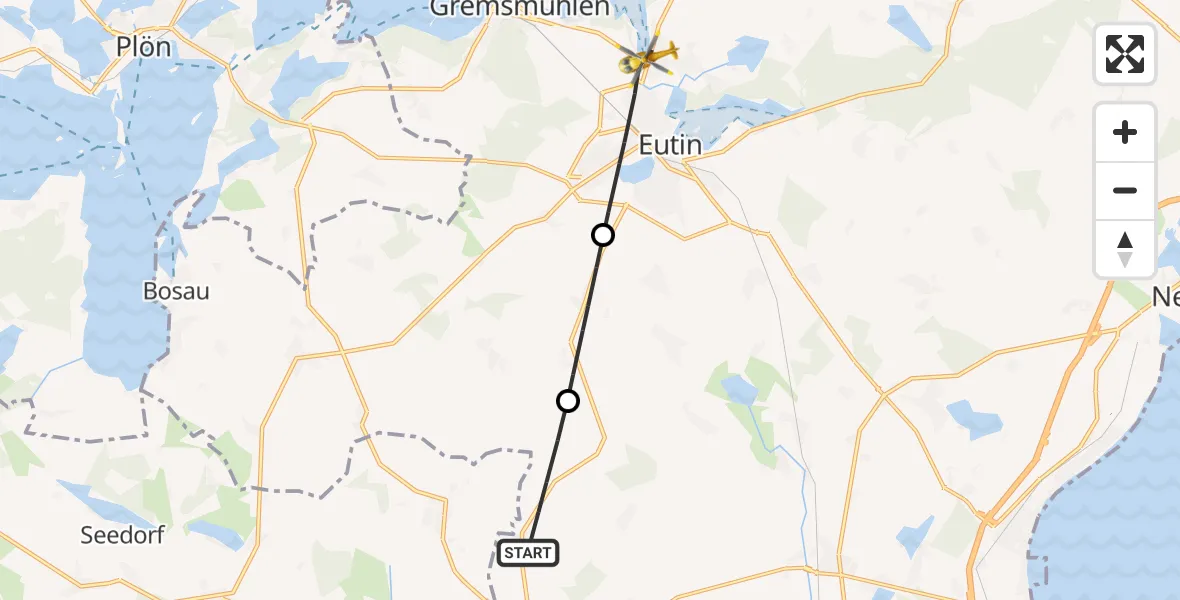 Flugroute Rettungshubschrauber Ahrensbök - Eutin, 28 September 2026, 15:49