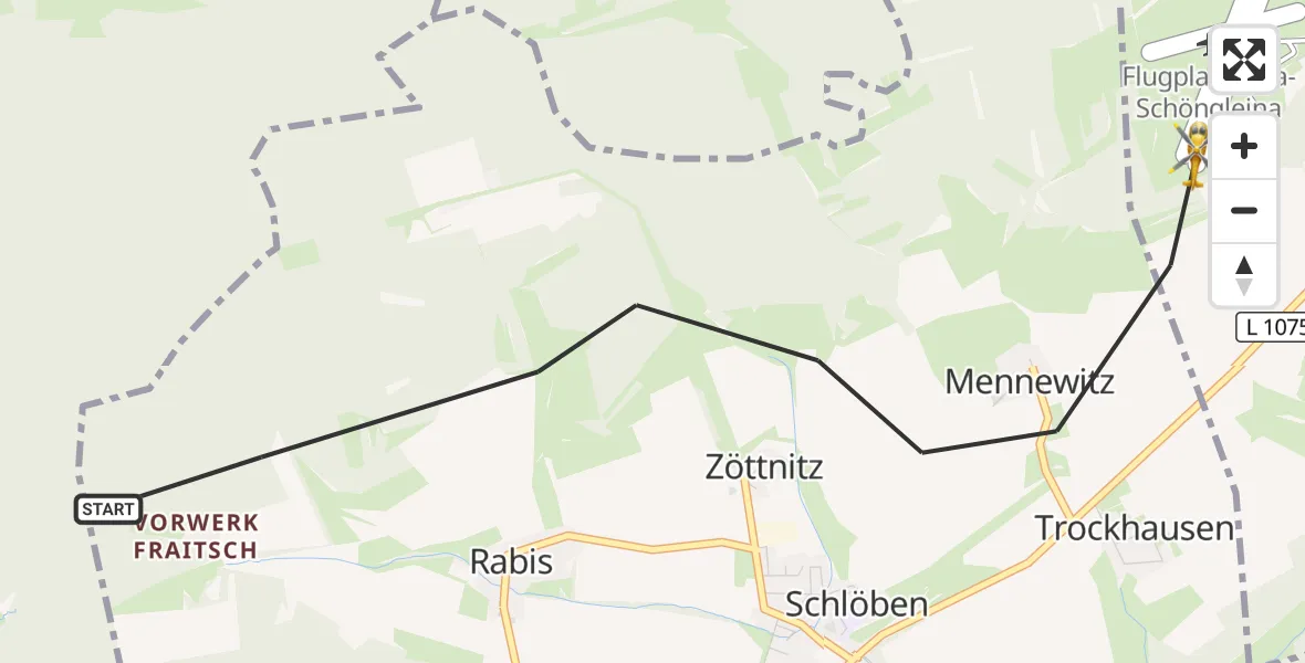 Flugroute Rettungshubschrauber Schlöben - Schöngleina, 28 September 2026, 15:52