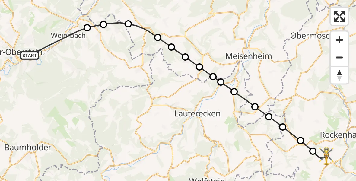 Flugroute Rettungshubschrauber Idar-Oberstein - Rockenhausen, 28 September 2026, 15:55
