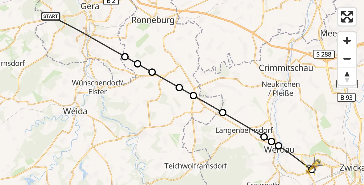 Flugroute Rettungshubschrauber Gera - ADAC Air Rescue Station Zwickau Hubschrauberlandeplatz, 28 September 2026, 15:57