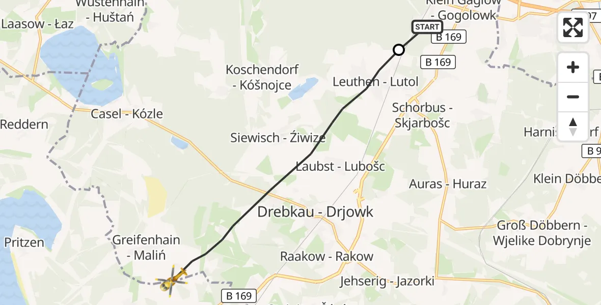 Flugroute Rettungshubschrauber Kolkwitz - Drebkau, 28 September 2026, 15:58