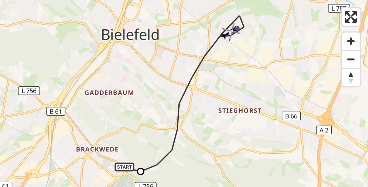 Flugroute Polizeihubschrauber Luftrettungszentrum Bielefeld - Bielefeld, 28 September 2026, 15:58