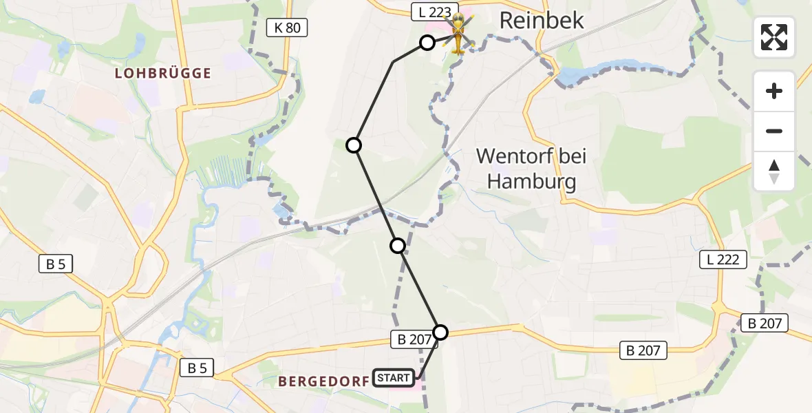 Flugroute Rettungshubschrauber Bethesda Hospital - Reinbek St. Adolf-Stift Hospital, 28 September 2026, 16:09