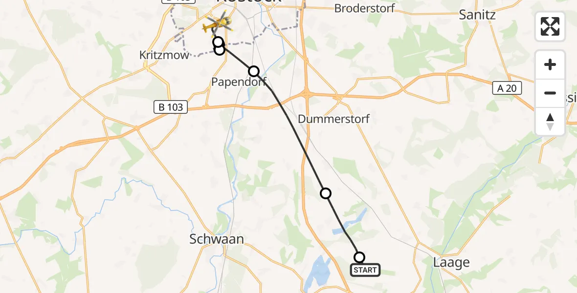 Flugroute Rettungshubschrauber Flughafen Rostock-Laage - Rostock, 28 September 2026, 16:17