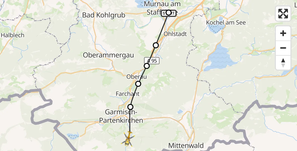 Flugroute Rettungshubschrauber Murnau Accident Hospital - Garmisch-Partenkirchen, 28 September 2026, 16:26