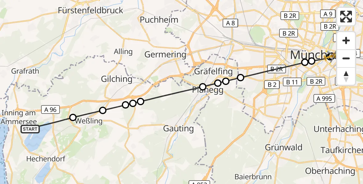Flugroute Rettungshubschrauber Wörthsee - Rechts der Isar University Hospital, 28 September 2026, 16:31