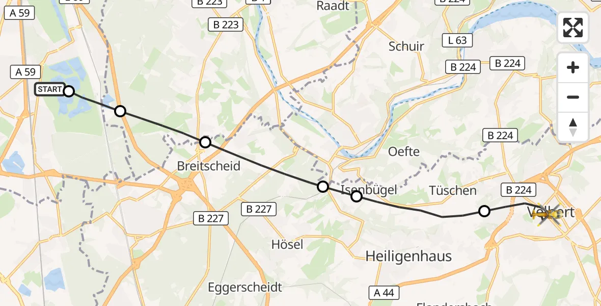 Flugroute Rettungshubschrauber Duisburg Air Rescue Hubschrauberlandeplatz (Christoph 9) - Velbert, 28 September 2026, 16:39