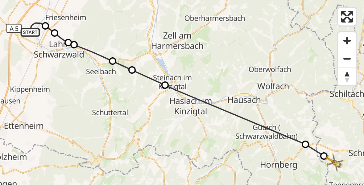 Flugroute Rettungshubschrauber Lahr Flughafen - Lauterbach, 28 September 2026, 16:48