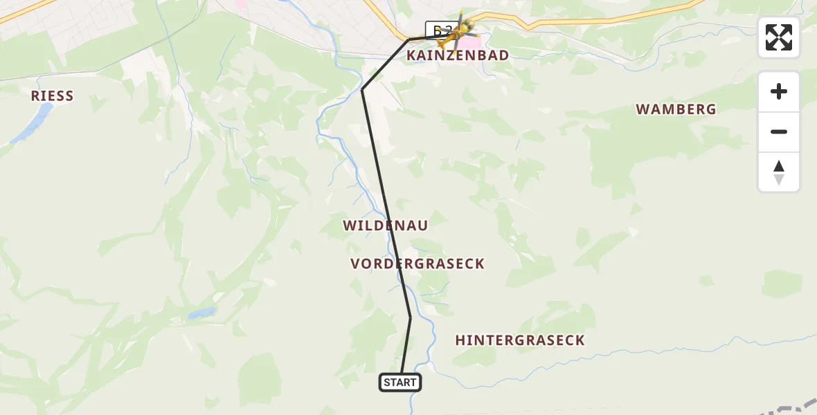 Flugroute Rettungshubschrauber Garmisch-Partenkirchen - Garmisch-Partenkirchen Clinic Hubschrauberlandeplatz, 28 September 2026, 16:51
