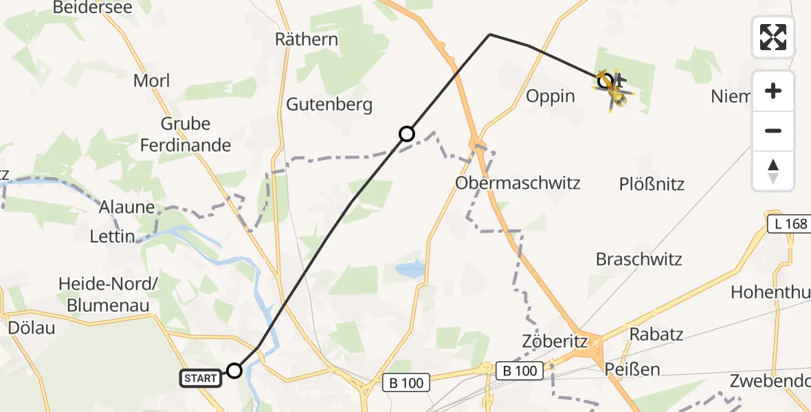 Flugroute Rettungshubschrauber Halle (Saale) University Hospital - Halle-Oppin Flugplatz, 28 September 2026, 16:59