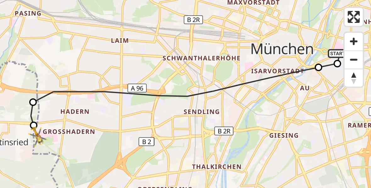 Flugroute Rettungshubschrauber Rechts der Isar University Hospital - DRF Air Rescue München Hubschrauberlandeplatz, 28 September 2026, 17:05