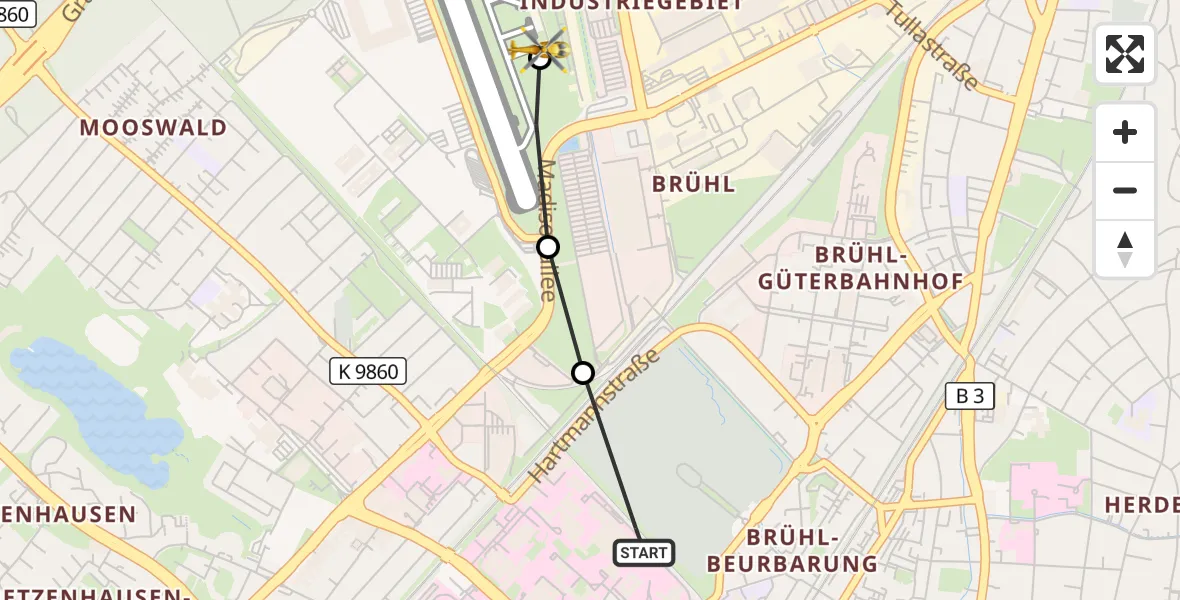 Flugroute Ambulanzhubschrauber Freiburg University Hospital Heliport 2 - Freiburg im Breisgau Flugplatz, 28 September 2026, 17:08