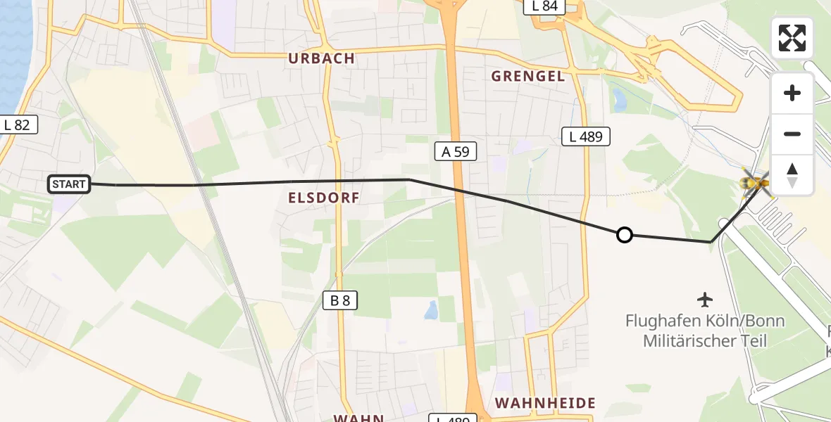 Flugroute Ambulanzhubschrauber Köln - Köln Bonn Flughafen, 28 September 2026, 17:12