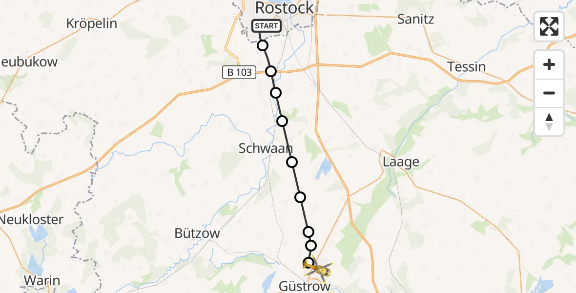 Flugroute Rettungshubschrauber Rostock - Güstrow, 28 September 2026, 17:23