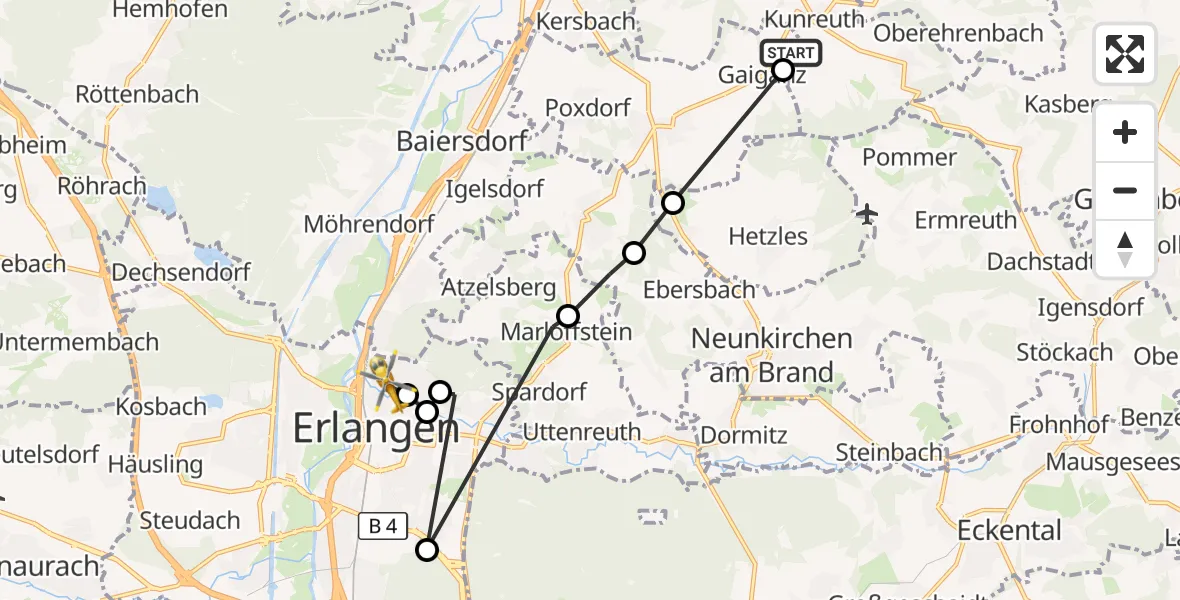 Flugroute Rettungshubschrauber Kunreuth - Erlangen, 28 September 2026, 17:23