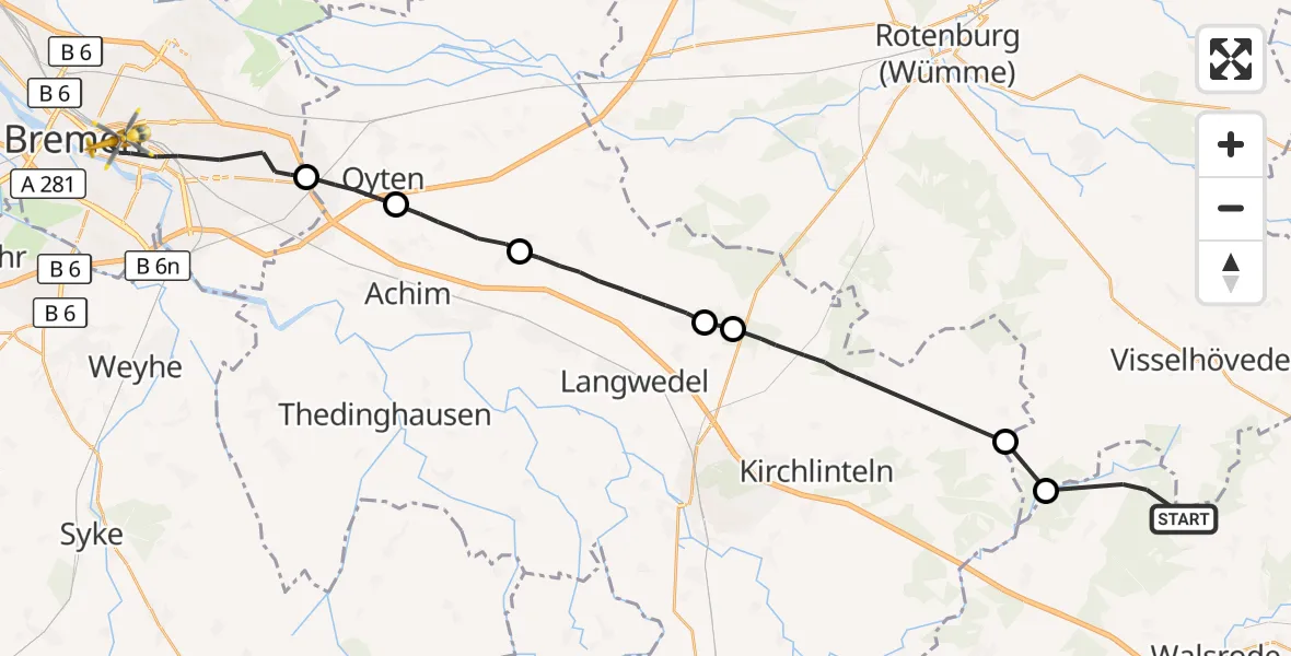 Flugroute Rettungshubschrauber Walsrode - Bremen, 28 September 2026, 17:25