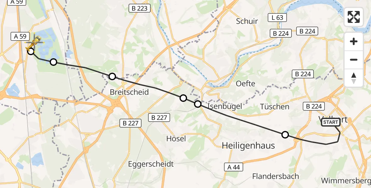 Flugroute Rettungshubschrauber Velbert - Duisburg Air Rescue Hubschrauberlandeplatz (Christoph 9), 28 September 2026, 17:28