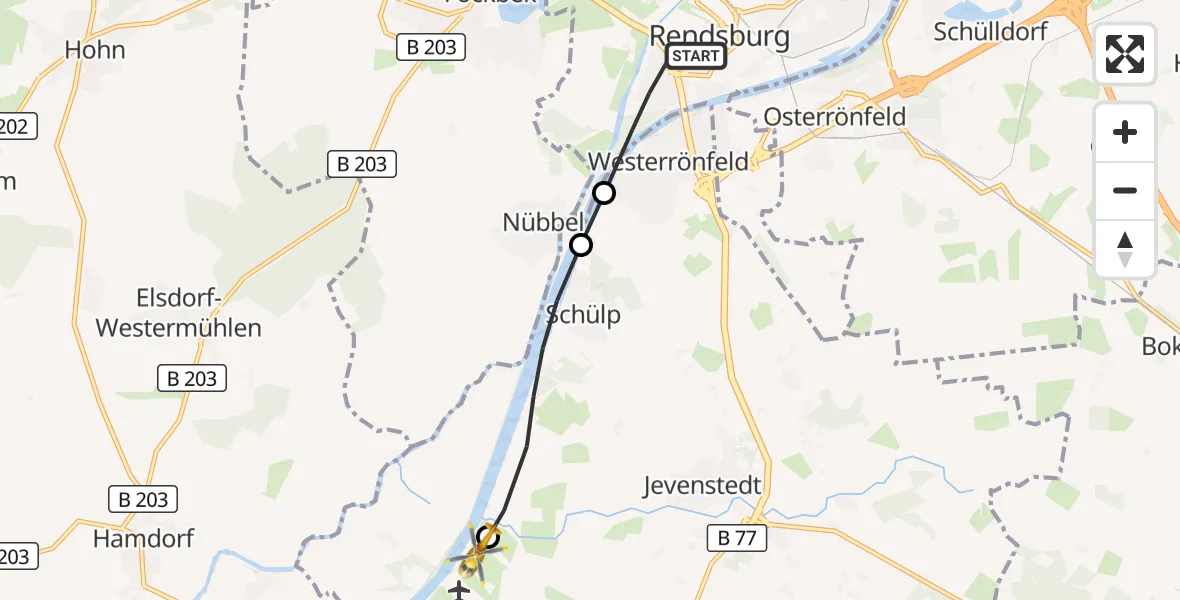 Flugroute Ambulanzhubschrauber Rendsburg - Hörsten, 28 September 2026, 17:34