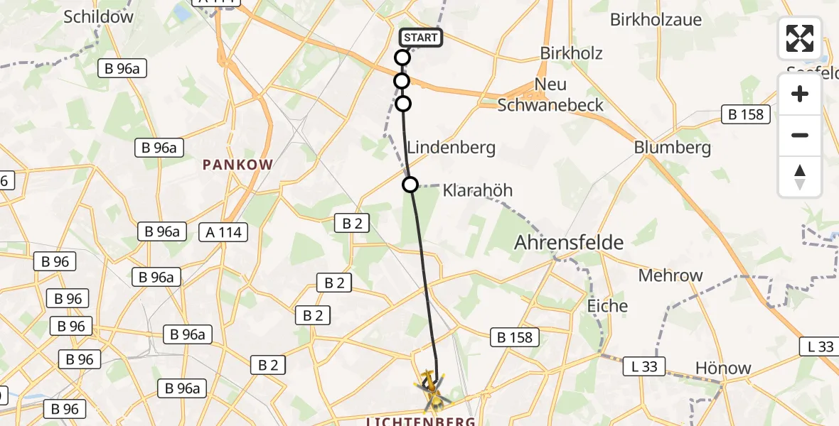 Flugroute Rettungshubschrauber Helios Clinic Berlin-Buch - Berlin, 28 September 2026, 17:41