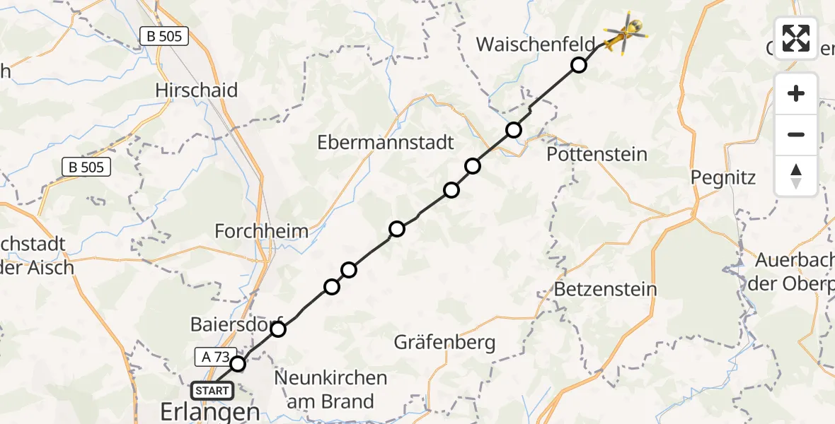 Flugroute Rettungshubschrauber Bubenreuth - Ahorntal, 28 September 2026, 18:26