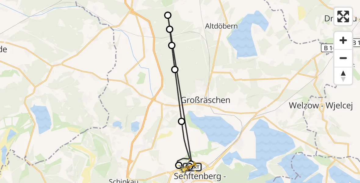 Flugroute Ambulanzhubschrauber ADAC Luftrettungsstation Senftenberg Hubschrauberlandeplatz - ADAC Luftrettungsstation Senftenberg Hubschrauberlandeplatz, 28 September 2026, 18:33