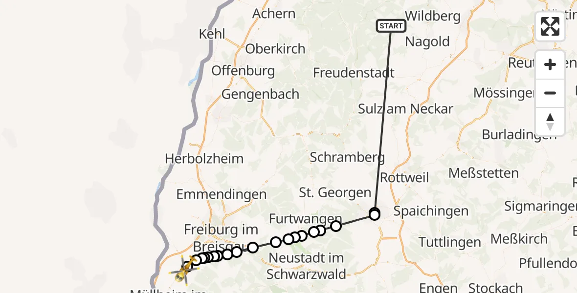Flugroute Ambulanzhubschrauber Altensteig - Bad Krozingen, 28 September 2026, 18:38