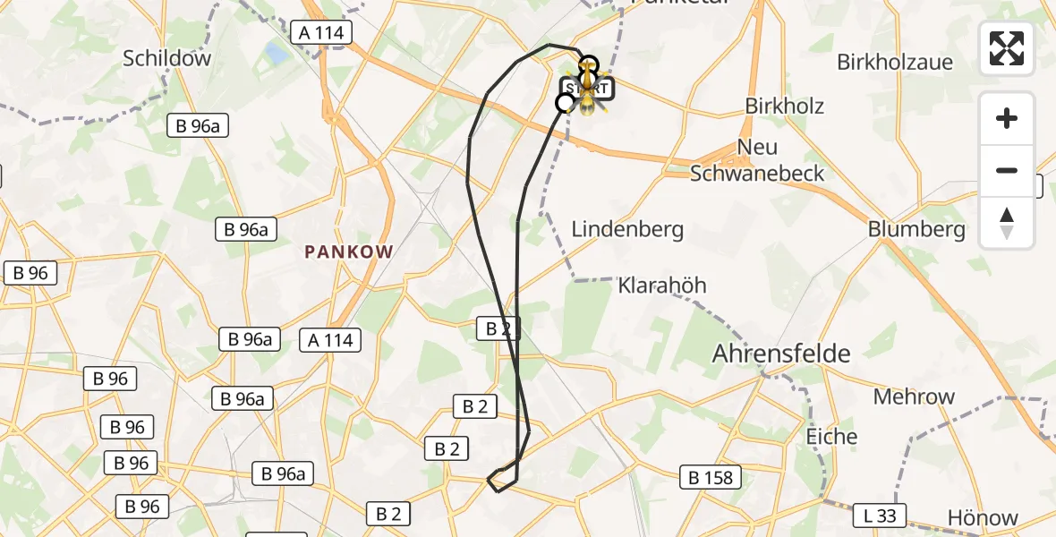 Flugroute Rettungshubschrauber Helios Clinic Berlin-Buch - Helios Clinic Berlin-Buch, 28 September 2026, 18:40